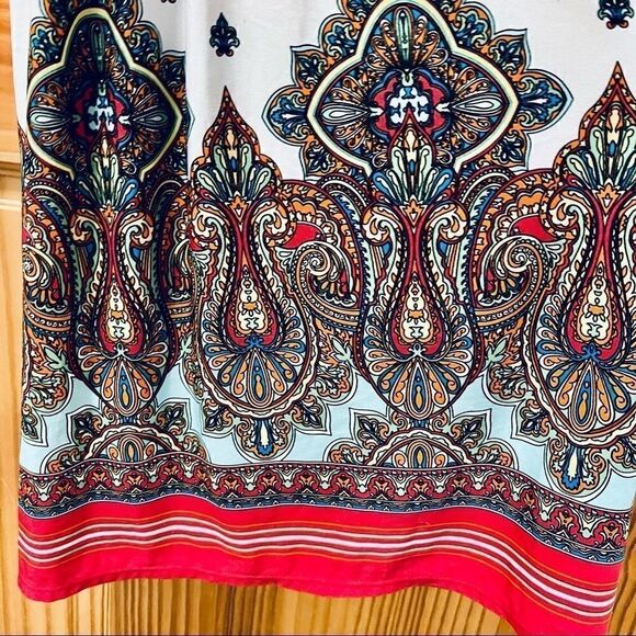 City Triangles white paisley boho pattern Grecian style sleeveless dress M - Picture 3 of 10